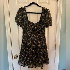 Forest Green and gold smock dress with puff sleeves, never been worn, size XL
